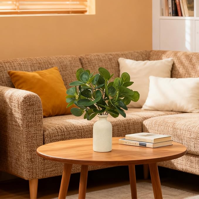 Small Fake Plant in Ceramic Pot, Eucalyptus Potted Artificial Plants Indoor 14" Artificial Greenery UV Resistant Faux Eucalyptus Plant for Bathroom Shelf Office Desk Table Home Decor
