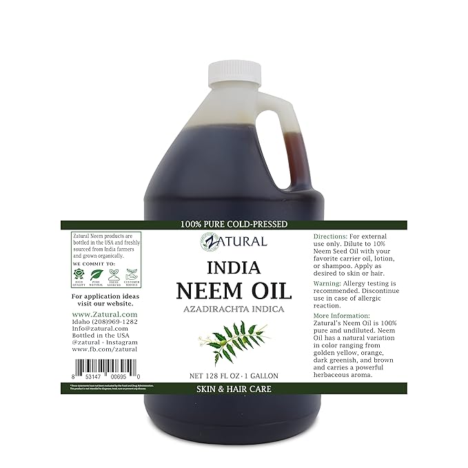 Zatural 100% Pure Neem Seed Oil | Cold Pressed, Undiluted Natural Oil for Skin Conditioning, Hair Moisture & Botanical Blending (128 Fl Oz)