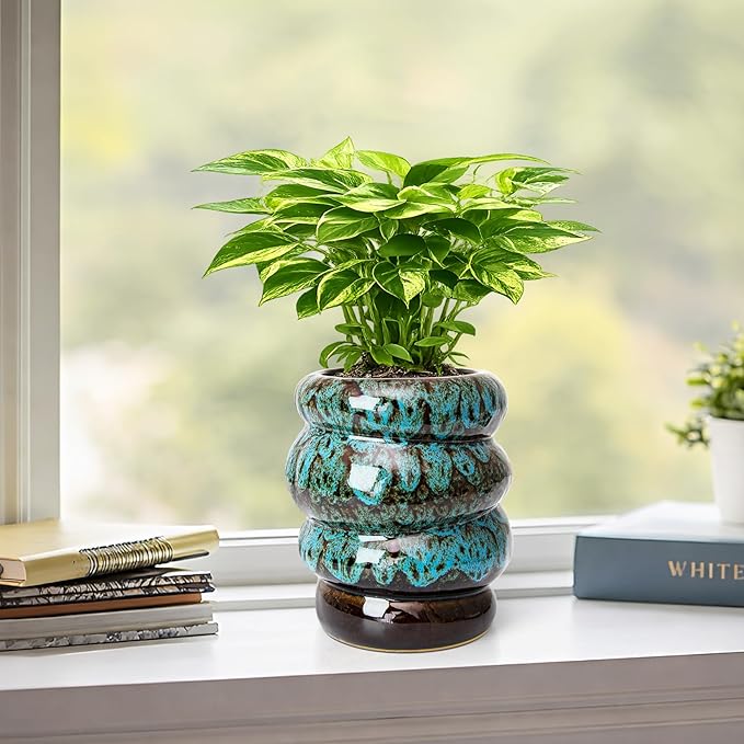 Ceramic 5 inch Plant Pot - Planter for Indoor Plants with Drainage Hole, Flower Pots for Orchid, Succulent,Outdoor Plants, Modern Glaze Planters for Home Office Decor Gift