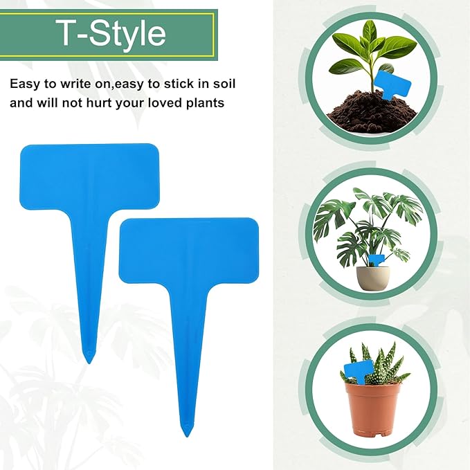 uxcell 100Pcs 4 Inch Plant Labels Large T-Style Garden Marker Plant Tags Garden Labels for Flower Beds,Pots Vegetables Blue