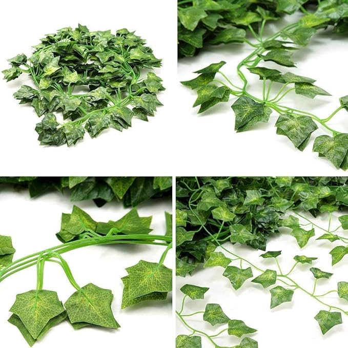 Comtelek Fake Vines for Room Decor 48PCS Artificial Ivy Garland with Clip 336FT Green Flowers Hanging Plants Faux Greenery Leaves Bedroom Aesthetic Decor for Home Garden Wall Wedding