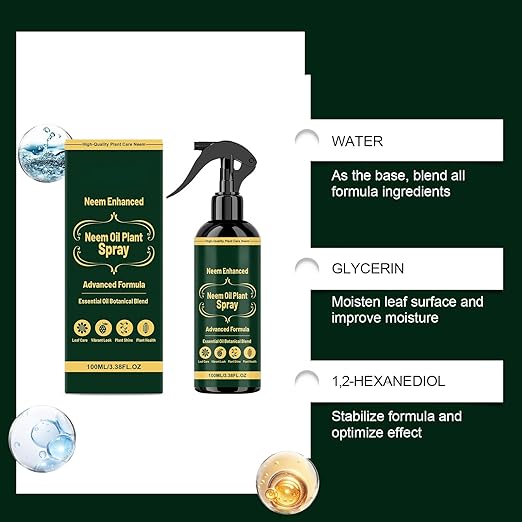 Neem Oil Spray for Plants with Peppermint Oil, Natural Botanical Blend Plant Wash, Ready-to-Use Essential Oil Spray for Indoor and Outdoor Houseplants and Gardens, 3.38 FL OZ (1PCS)