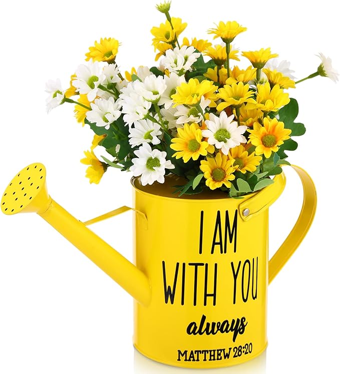 Blueweenly 1. 6l Christian Galvanized Metal Watering Can with Inspirational Bible Verses Small Christian Religious Gardening Can Church Gift for Women for Outdoor House Indoor Plants(Yellow,1.6 L)