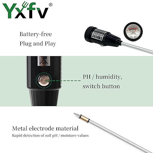 2-in-1 Soil PH Tester Gardening Tool, Soil Moisture & Light Meter with Long 11.6’’ Probe, No Battery Needed, for Garden, Lawn, Farm, Indoor & Outdoor Plants Care