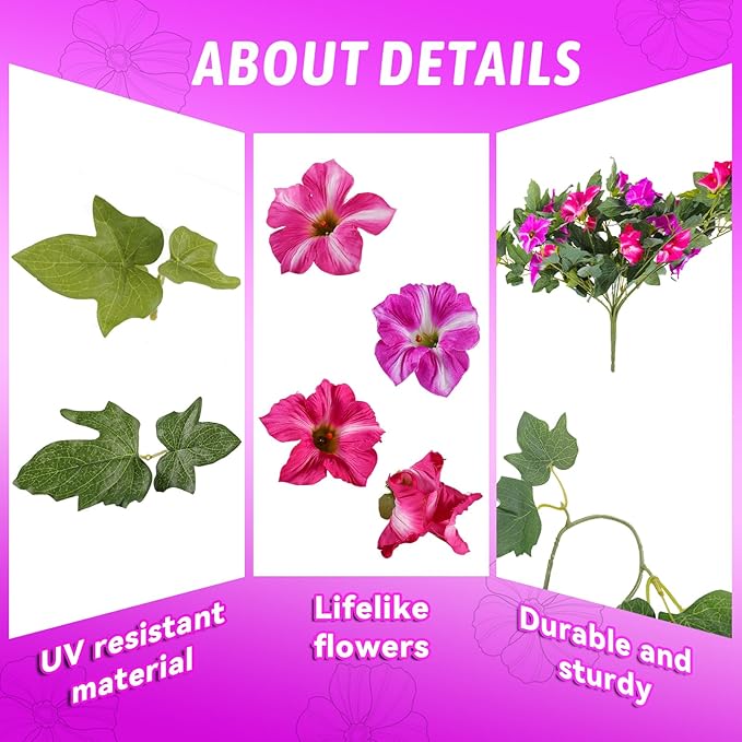 Alotiki Artificial Fake Flowers for Outdoor Plants Decoration,2 Pcs Faux Petunias Flowers Plants UV Resistant Silk for Porch Yard Garden Home Indoor Decor(Purple Red)