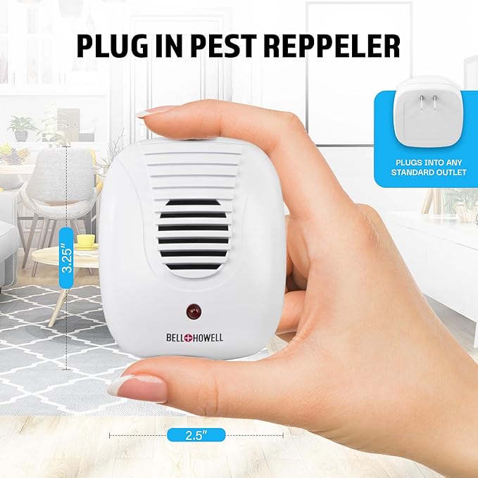 Bell+Howell 4 Pk Upgraded 2026 Ultrasonic Pest Repeller Indoor, Mice Repellent Indoor Home Kit, DIY Pest Control at Home, Plug in Spider Repellent, Rodent Repellent, Bug, Insect, Family & Pet Safe
