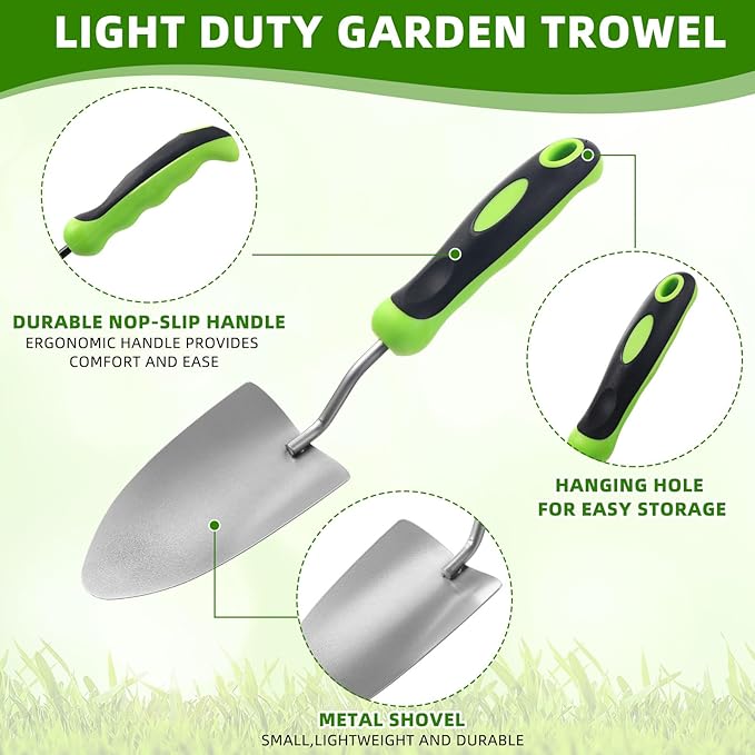 Yaocom 30 Pcs Garden Shovel Aluminum Alloy Heavy Duty Trowel Small Digging Shovels Metal Hand Trowel Spade with Soft Handle for Garden Lawn Yard Planting Tool (Wide Shovel,Green)