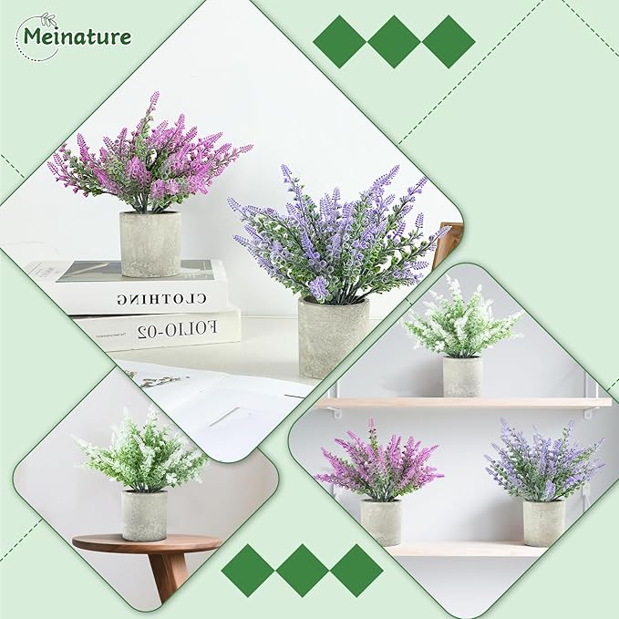 Plant Stand Indoor，3-Pack Lifelike Artificial Lavender ，Artificial Plants Indoor, Nordic Lavender Table Decor，Biodegradable Pot,Suitable for Home and Office Décor