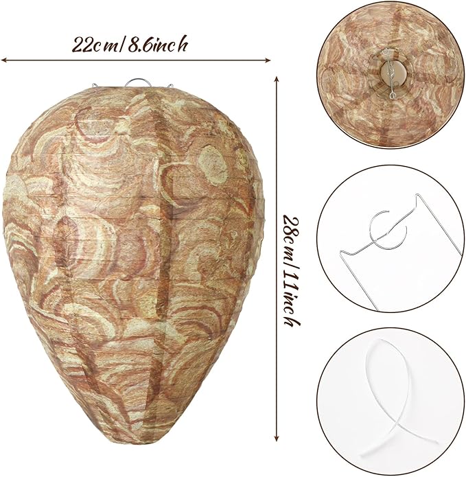 DECYOOL 4 Pack Paper Wasp Nest Decoy Hanging Wasp Nest Stay Away from Wasps Hornets Yellow Jackets(Brown)