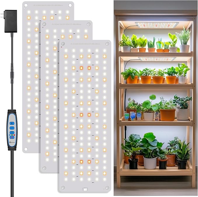 Aumtrly Grow Light, Full Spectrum Under Cabinet Plant Lights for Indoor Growing Seedling 3 Panels, Large Area Illumination 414 LEDs Lightweight Grow Lamp with UL Adaptor 16 Hour Timer