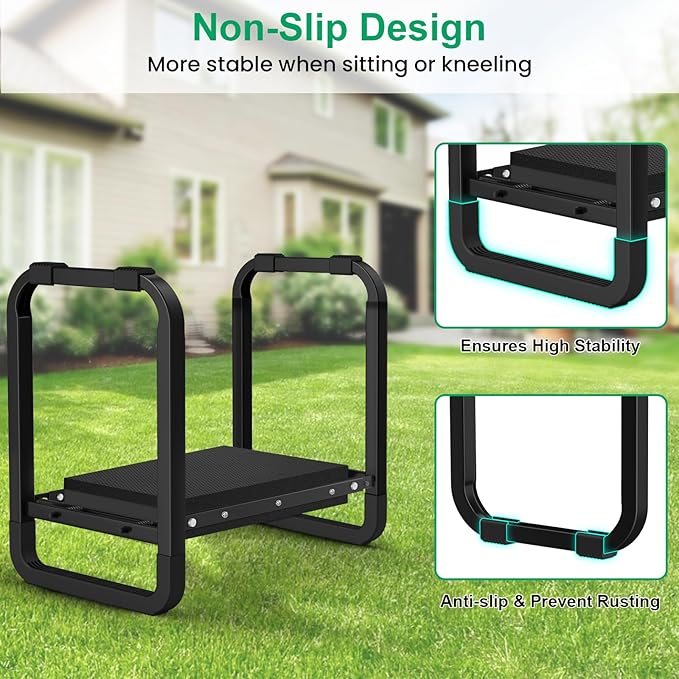 TomCare Garden Kneeler and Seat 11.14” Wider Larger Soft Kneeling Pad Garden Bench with 2 Large Tools Pouches Heavy Duty Foldable Garden Stool Gardening Gifts for Women Men Gardeners Seniors, Black