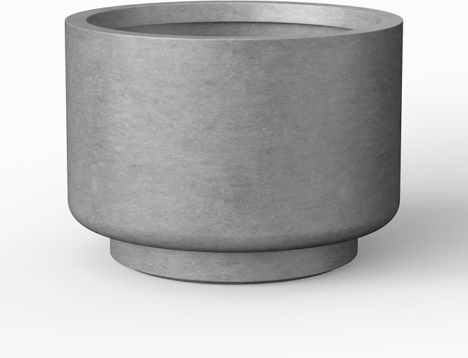 Kante 12.6 Inch Dia Concrete Planter, Round Pedestal Design Garden Pot for Indoor Outdoor Plants, Modern Flower Pot with Drainage Hole and Rubber Plug, Natural Concrete