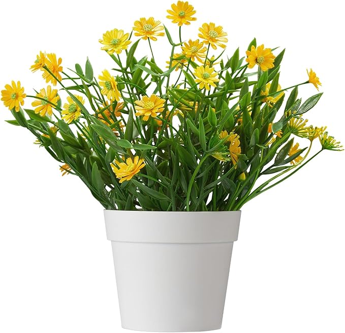 Fake Plants Daisy for Bathroom Decor, Small Potted Artificial Plants Indoor for Shelf Desk Home Bathroom Farmhouse Room Coffee Table Decor, Yellow