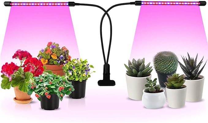 iPower LED Grow Light with Full Spectrum for Indoor Plants, Adjustable Gooseneck, 3 Light Modes&11 Dimmable Levels, 3 Auto Timing Modes, Red&Blue