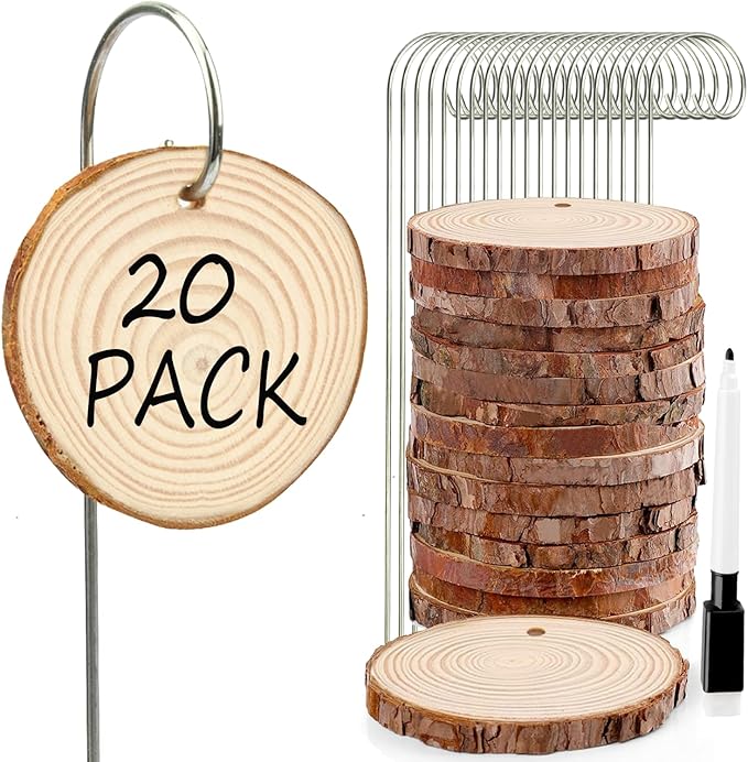 20Pcs Wooden Plant Labels with Marker Pen - Natural Wood Garden Markers, Plant Sign Tags for Flowers, Herbs, Potted Plants - Includes Stainless Steel Stakes & Waterproof Pen
