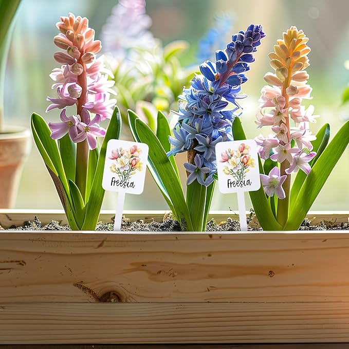 Whaline 24Pcs Acrylic Flower Plant Label Signs 24 Styles Garden Flower Markers Plant Stake Tags White Waterproof Tags with Floral Names for Nursery Indoor Outdoor Garden Decoration