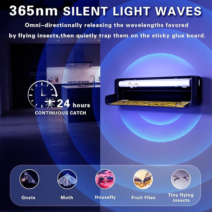 Fly Catcher Indoor,Fruit Fly Traps Indoors for Home,Wall Sconce Fly UV Light Trap for Capturing Flies,Moths, Gnats with 5 Sticky Glue Boards, Bug Catcher Indoor, Light Flying Insect Trap(1pack-Black)