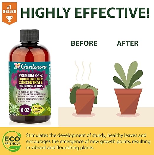 Gardenera Premium Liquid Aloe Vera Fertilizer - 3-1-2 Concentrate for Indoor Plants and Flowers - Organic Plant Food - 32oz