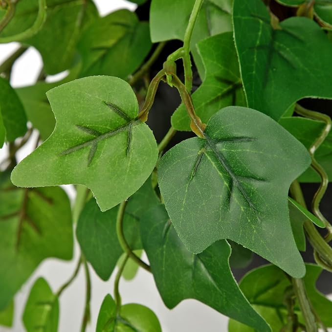 Hollyone Artificial English Ivy Hanging Plants 2pcs Faux Ivy Vines with Black Pot Small Fake Potted Greenery Plant for Indoor Home Aesthetic Living Room Bathroom Desk Shelf Office Decor