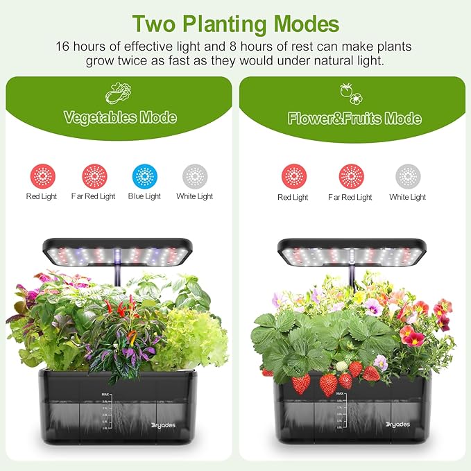 Indoor Herb Garden Kit, Hydroponic Growing System with LED Grow Light Quiet Water Pump for Home Kitchen Office Healthy Fresh Herbs Vegetables, Gift Ideas for Women Men