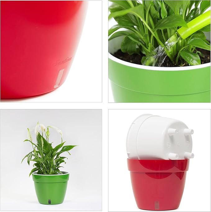 Santino AST 7.1 Inch Self Watering Planter Green-Gold/White Set of 3 for Indoor Plants