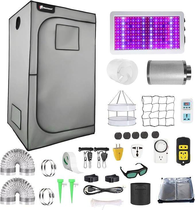 Complete Mylar Growing Tent, 4 x 4 Grow Tent Kit，48"x48"x80" Indoor Plant Growing Room LED Full Spectrum Grow Light Ventilation Inline Fan + Acceseries