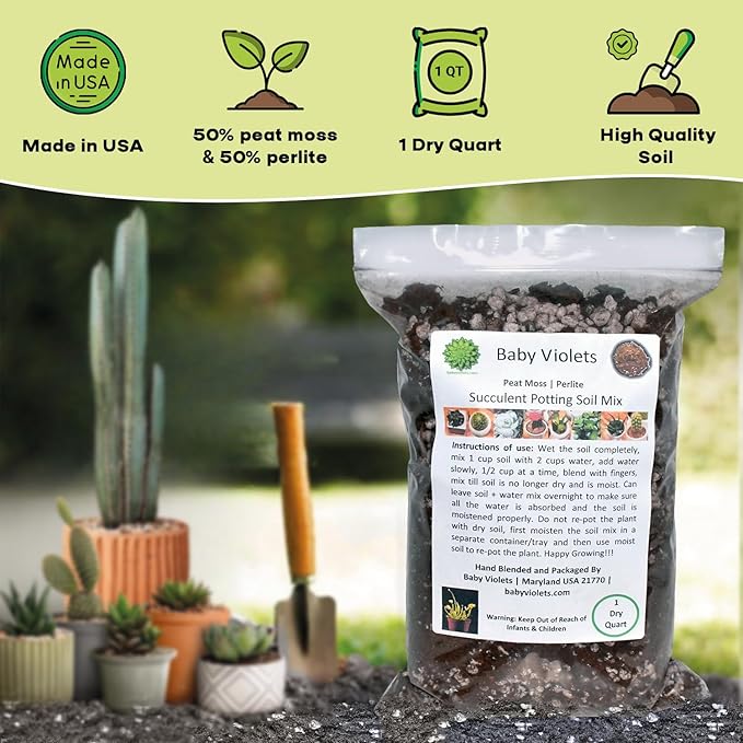 Succulent & Cactus Plant Potting Soil Mix Peat Moss & Perlite, 1 Quart (1qt 4 Level Cups)