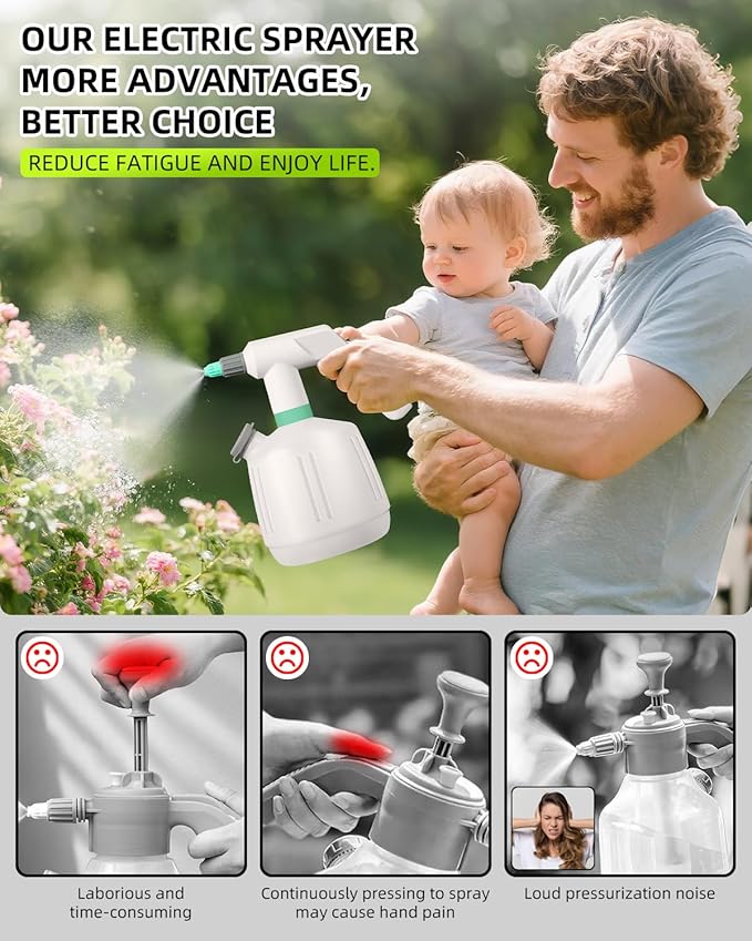 Uten Cordless Electric Sprayer - 2L Rechargeable Electric Spray Bottle, Lightweight Portable Sprayer, Multi-Use for Cleaning, Watering, Disinfecting