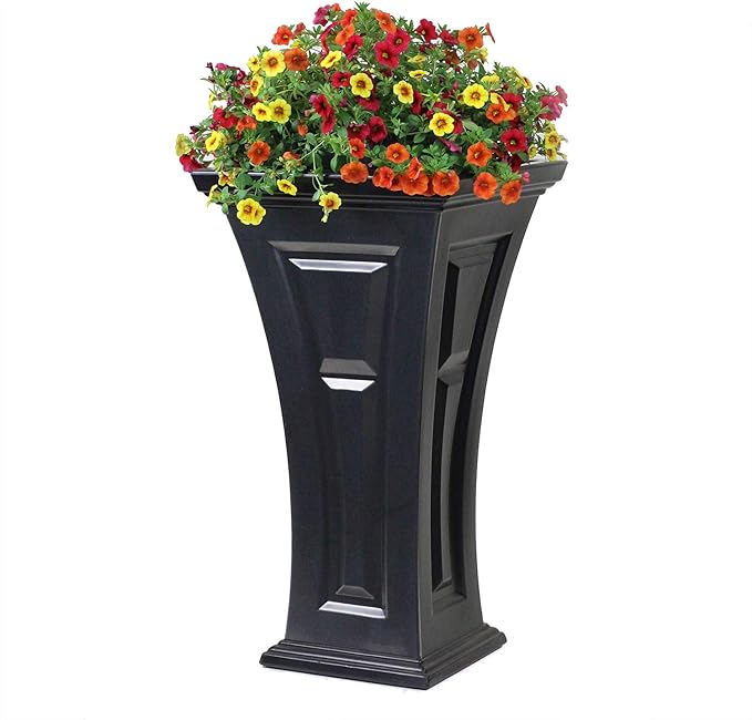 FCMP Outdoor Heritage Self-Watering Planter (2-Pack) – Set of 2 Large Planters for Porch, Patio, Outdoor/Indoor (HP3000-BLK-2) Black (28.5-inch Tall)