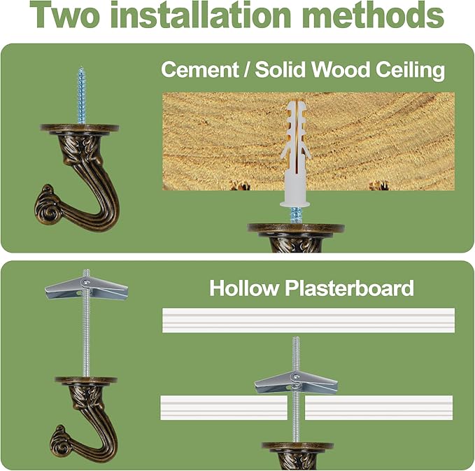 Aidoclip Ceiling Swag Hook Sets - Heavy Duty Hooks with Mounting Hardware for Hanging Plant, Ceiling or Extender Chains - Easy Install with Screws/Brackets