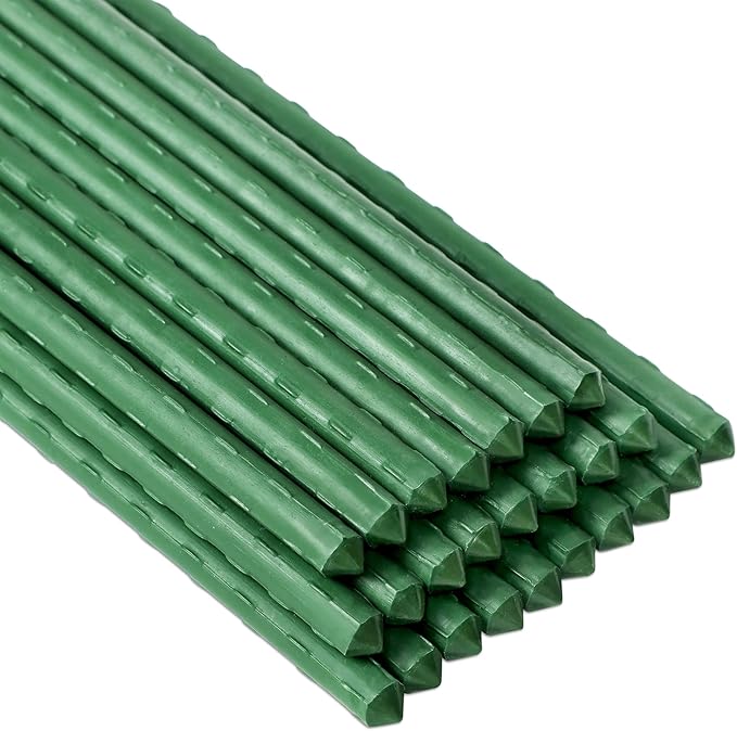 FORUP Garden Stakes, 25 Pack Steel Plant Stakes with Plastic Coating for Climbing Plants, Tomato Eggplant Bean Support, Rust-Resistant Outdoor Garden Stakes (48 Inch)