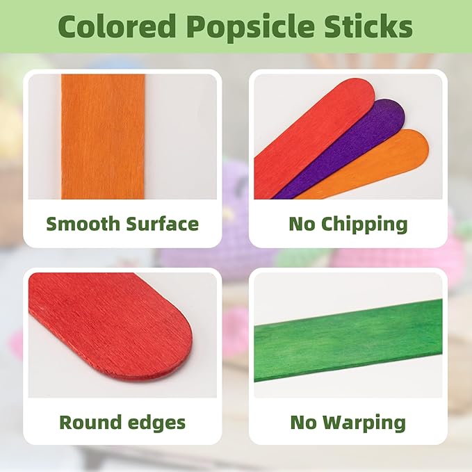 WISYOK 8 Inch Colored Jumbo Craft Sticks - 60 PCS Extra Large Natural Premium Wood, Rainbow Wooden Popsicle Sticks, Wide Lollipop Sticks for DIY Crafting, Kids Education, Home Art Projects