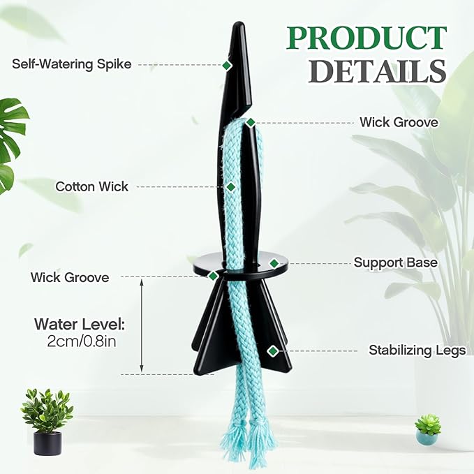 20 Pack Self Watering Spikes for Indoor Outdoor Plants, Automatic Plant Watering Stakes with 32.8ft Capillary Wick Rope, DIY Vacation Plant Waterer for Potted Plants, Seedlings, Garden Pots