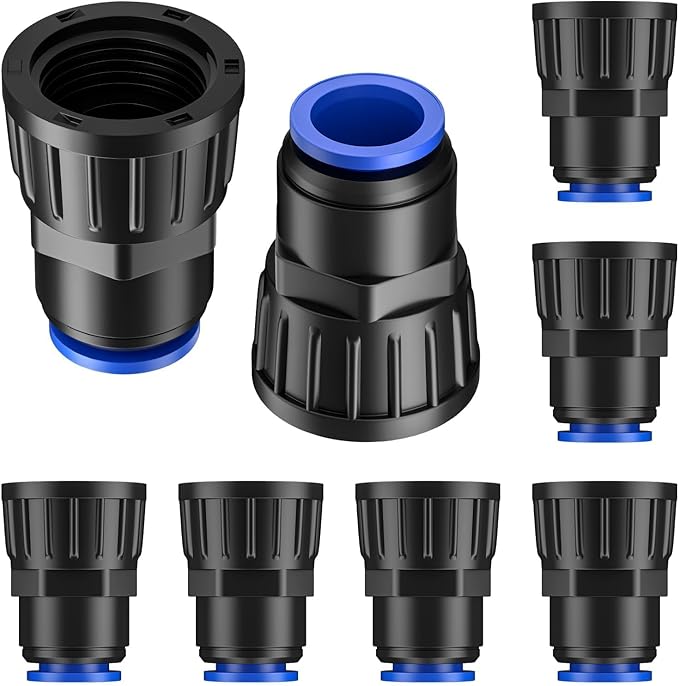 Pawfly 8 Pcs 3/4" to 1/2" Drip Irrigation Faucet Adapters, Quick Connect 3/4" FHT Faucet to 1/2" Tubing Connectors, Push-to-Fit Garden Hose Adapters, Anti-Leak Drip Irrigation Hose Connectors