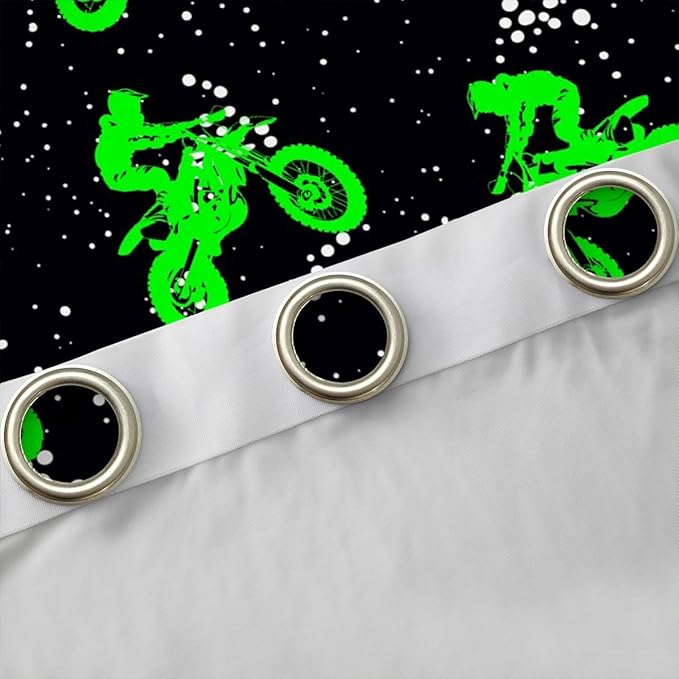 Feelyou Boys Dirt Bike Window Curtains Bedroom Living Room Cool Sports Curtains Kids Room Decor Boys Motocross Rider Window Drapes Fluorescent Green Bike Window Treatments 52W X 63L，2 Panels