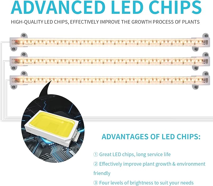 Hywyimlait 3 Head LED Grow Light Strips for Indoor Plants Full Spectrum 3500K, 144 LEDs Plant Light Bar with 3/9/12H Timer, 10 Dimmable Levels for Seedling Succulent, 13 Inches