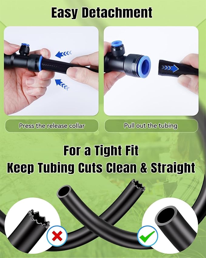Pawfly 12 Pcs Quick Connect 1/2" to 1/4" Drip Irrigation Fittings for 1/2" Tubing (0.62-0.63" OD), Push-to-Fit 3-Way Reducing Tees Reducer Tee Connectors, Anti-Leak Drip Irrigation Tee Fittings