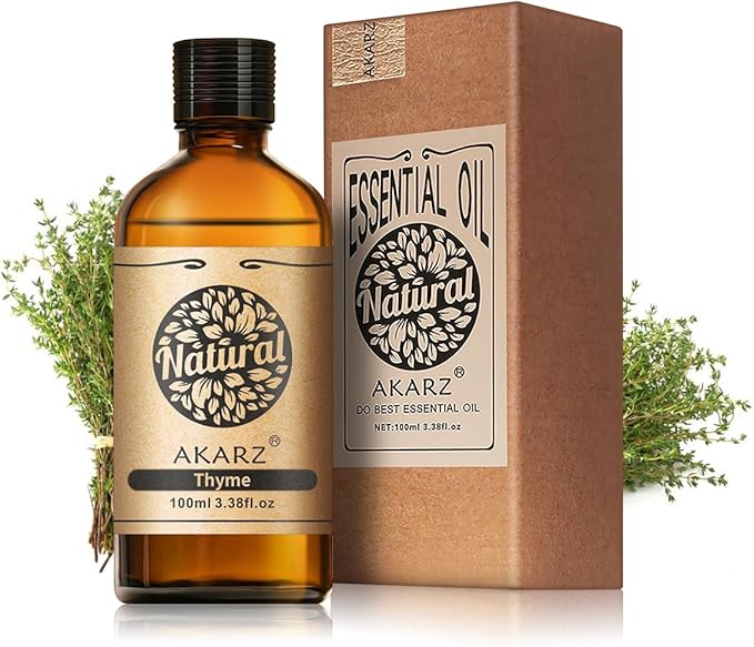 AKARZ 100ml Thyme Essential Oil Natural Thyme Oil Pure for Candle Making,DIY Skincare Products Massage,Home Spa Relaxation