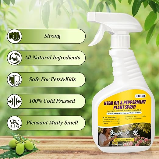2 Pack Neem Oil & Peppermint Plant Spray – Natural Leaf Shine with Natural Essential Oils for Indoor & Outdoor Use,Simple Ready-to-Use Plant Spray for Gardens, Houseplants- 32oz