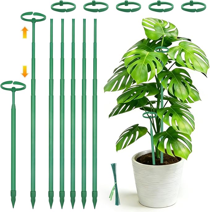 Telescoping Monstera Plant Support Stakes, 12.5IN to 48.4IN Adjustable Length, Extendable Plant Stakes for Indoor Plants, Premium Stainless Steel Material Plants Sticks for Orchids, Tomatoes- 7Pack