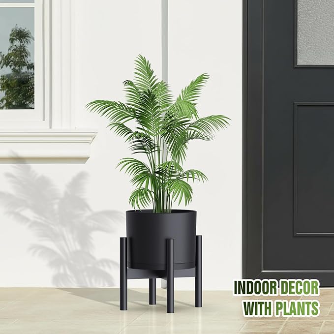10/9/8 Inch Large Plant Pots with Drainage Holes and Trays, 3 Pack Modern Minimalist Cylinder Planters for Monstera, Snake Plant, Indoor Outdoor (Matte Black)