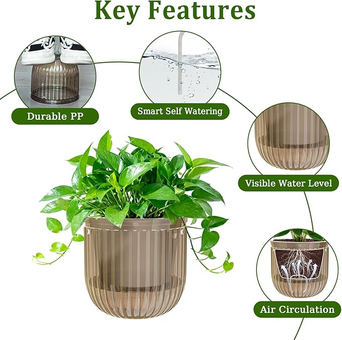 Halatool 2 Pack Hanging Planters Indoor Plant Pots, 6.5" & 8.3" Self Watering Hanging Basket Flower Pot, Translucent Plant Hanger with Drainage Holes for Garden Home Wall Decor (Starry Gray)