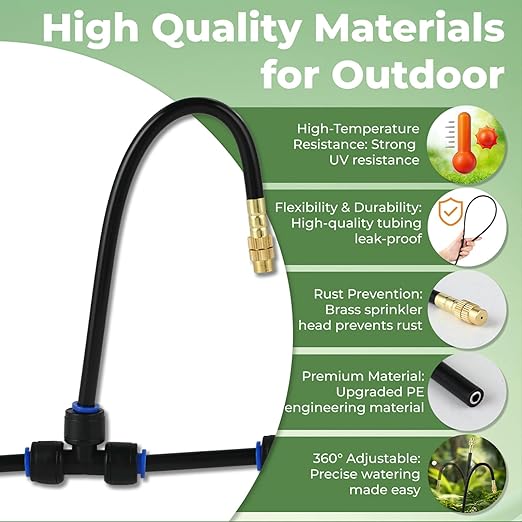 Drip Irrigation System for Watering Garden: 31FT Automatic Atomizing Kits with Parts Include Fittings 1/2" 1/4" Tubing Hose Quick Connect 10 PCS Adjustable Sprinklers for Outdoor Lawn Yard Greenhouse