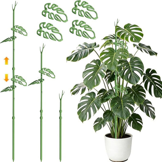 Telescoping Plant Stakes, Detachable Leaf Clips, Monstera Plant Support Stick Adjustable from 21In to 43In, Plant Support Stakes Ideal for Indoor, Outdoor and Climbing Plant, Vegetables - 2 Pack