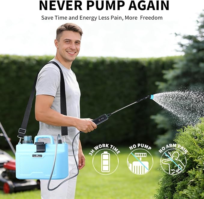 2 Gallon Battery Powered Garden Sprayer, Electric Pump Sprayer with 6 Spray Modes, 4 Durable Nozzles, 2000mAh Rechargeable, Digital Display, Adjustable Wand for Lawn & Weed Care