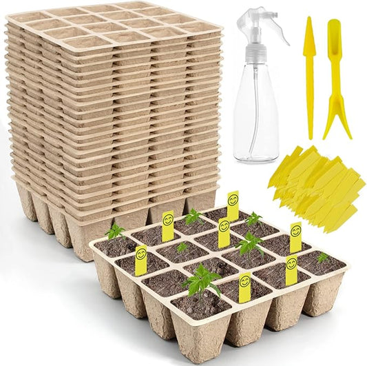 SYITCUN 320 Cells Seed Starter Tray, 20 Pack Seed Starter Kit, Peat Pots for Seedlings with 200 Plant Labels, 2 Seed Planting Tool and 1 Spray Bottle