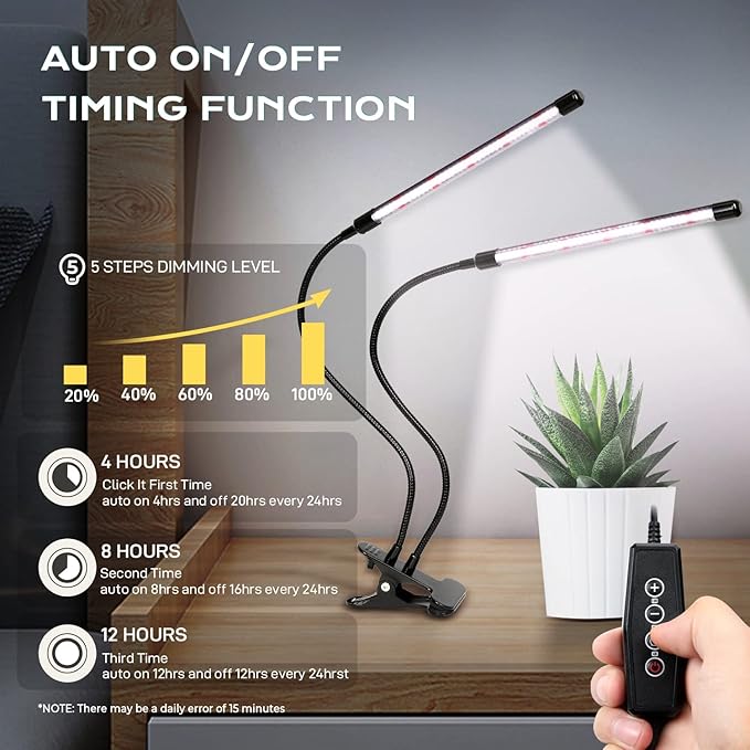 iPower Full Spectrum Clip Plant Growing Lamp with 84 White Red LEDs for Indoor Plants, 3 Modes Timing Function & 5 Dimmable Levels