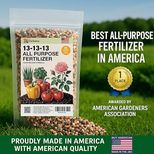 Gardenera 13-13-13 Slow Release Granular Fertilizer – All Purpose Plant Food 13 13 13 for Outdoor Grass, Vegetables, Roses, Flowers, Shrubs, Trees. Lawns, Gardens, Potted Plants (20 Quarts)