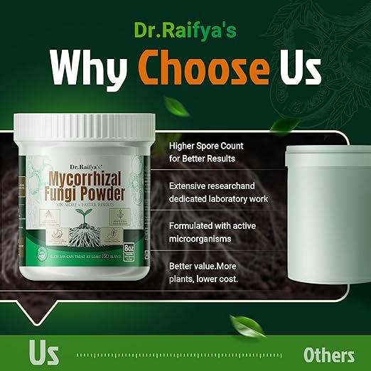 Dr. Raifya's Mycorrhizal Fungi Inoculant, 10X Concentrated, Up to 150 Plants–Organic Root Stimulator to Strengthen Roots, Enhance Growth & Increase Yield, Safe for Vegetables, Flowers & Fruits, 8oz