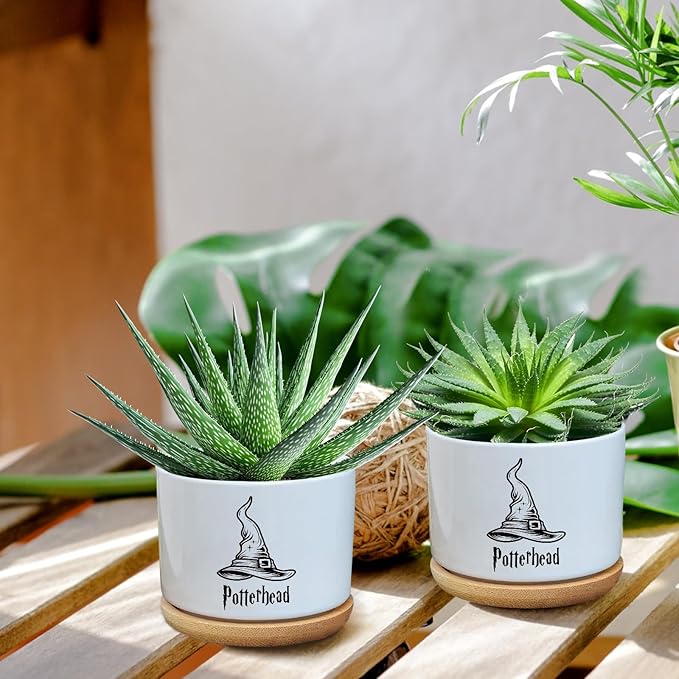Potterhead Ceramic Succulent Cactus Planter Pots with Drainage,Funny Planters Indoor Plants Desk Accessories,Magic Hat Office Decor,Gifts for Plant Lovers Mom Friends(Plant Not Included)